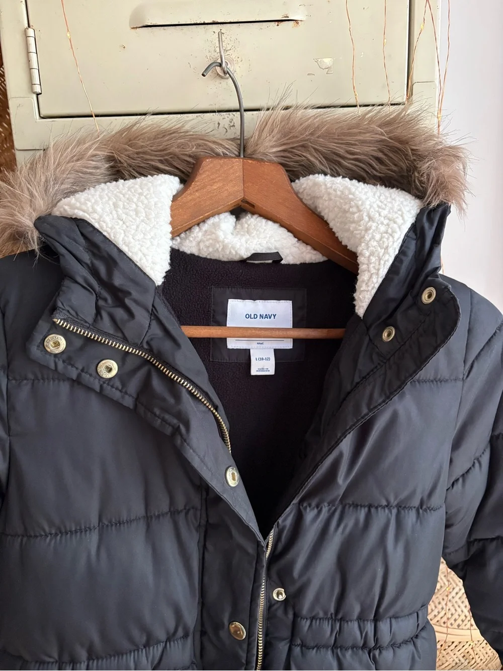 Kids winter long puffer jacket with fur hood